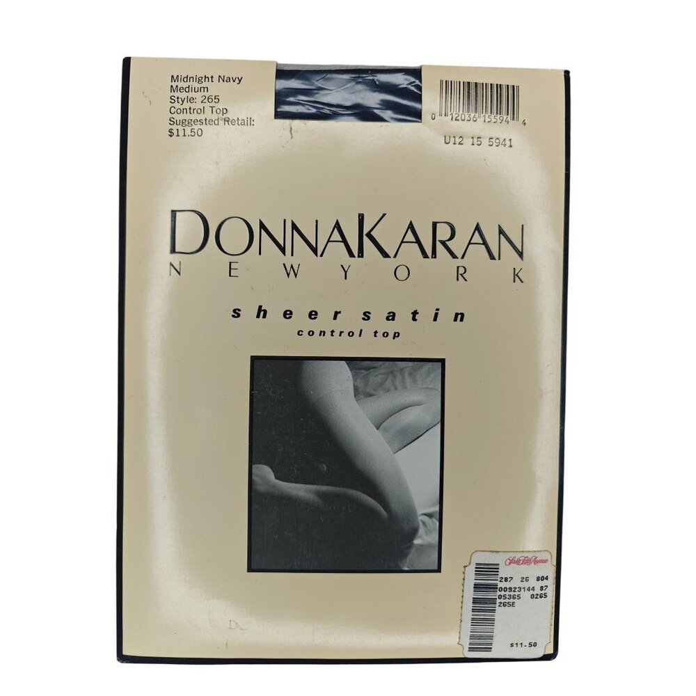 Vintage Donna Karan Sheer Satin Control Top Hosiery Size Medium Midnight Navy
